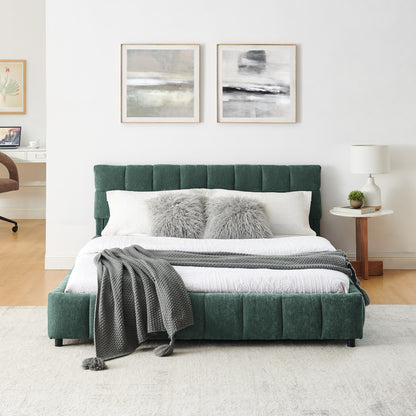 Queen Size Upholstered Bed,comfortable upholstered bed frame, Chenille fabric, with headboard and solid bed frame. With drawer for storage.-green(88.5''*68.5''*31'') image 6