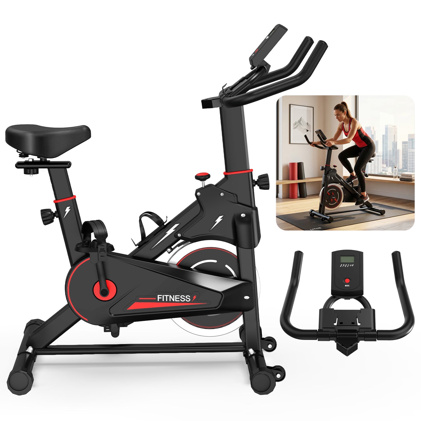 Indoor Exercise Bike, Stationary Cycling Bike with Monitor, Adjustable Resistance, Comfortable Seat & Handlebars, Stable Base, Portable Design Home Fitness Workout Cycle for Daily Indoor Use image 10