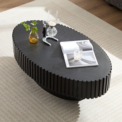 Modern Handcraft Drum Coffee Table Length 43.7 inch Ellipse Coffee Table for Living Room,Oval Small Coffee Table with Sturdy Pedestal,Black MDF image 5