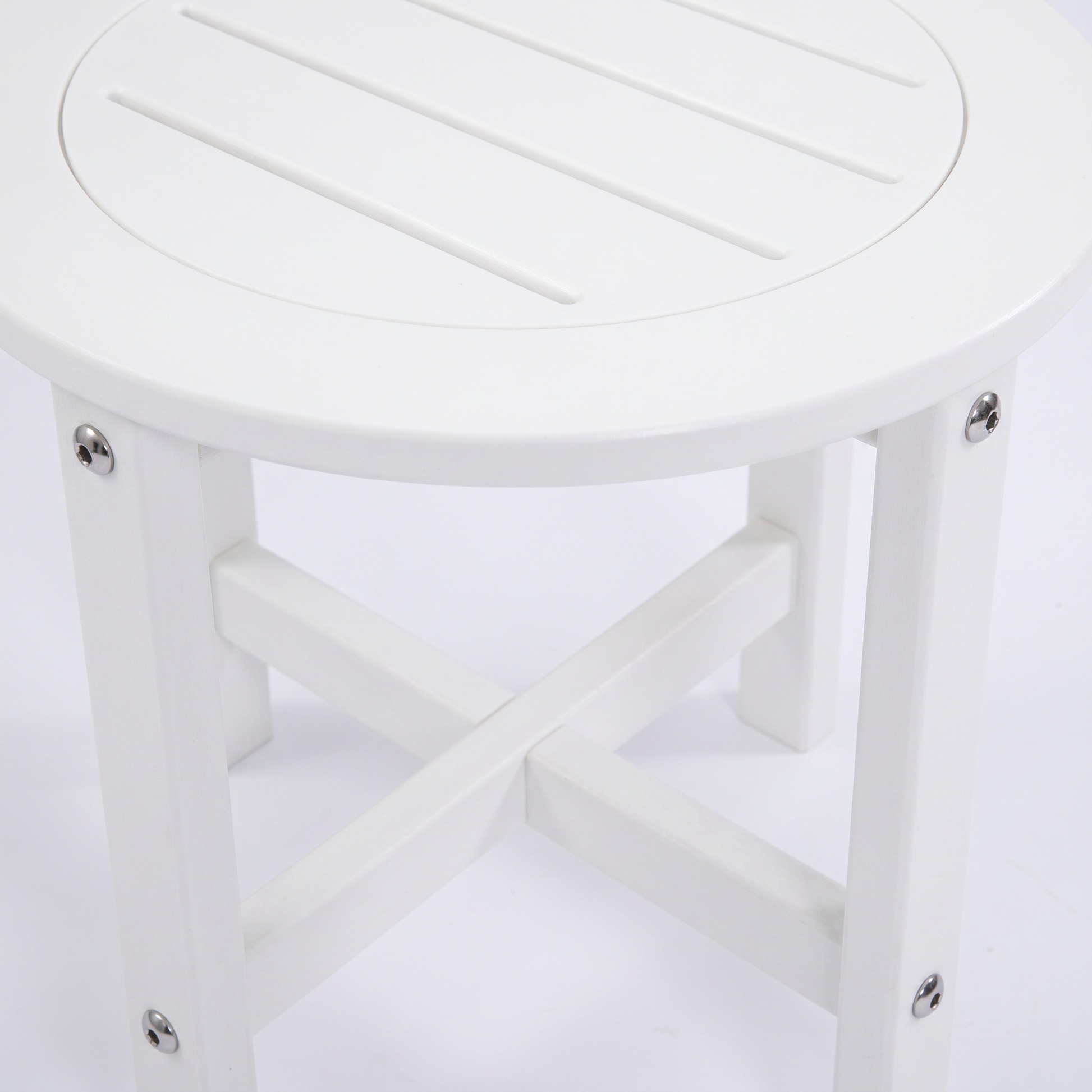 White HDPE Round Outdoor Side Table, 18 in. Dia. x 17 in. H, Small Weather-Resistant Patio End Table image 9