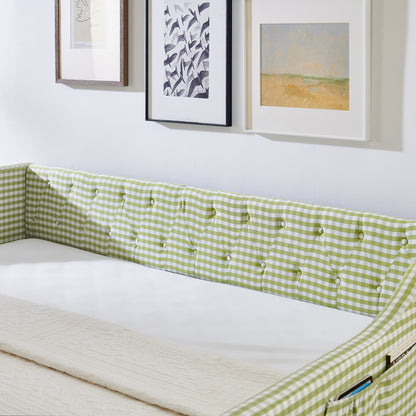 Full‑Size Daybed,Upholstered Convertible Daybed with Tufted Button Backrest, 3‑in‑1 Versatile Sofa Bed with Pull‑Out Trundle & Side Storage, Perfect for Compact Living-Green image 7