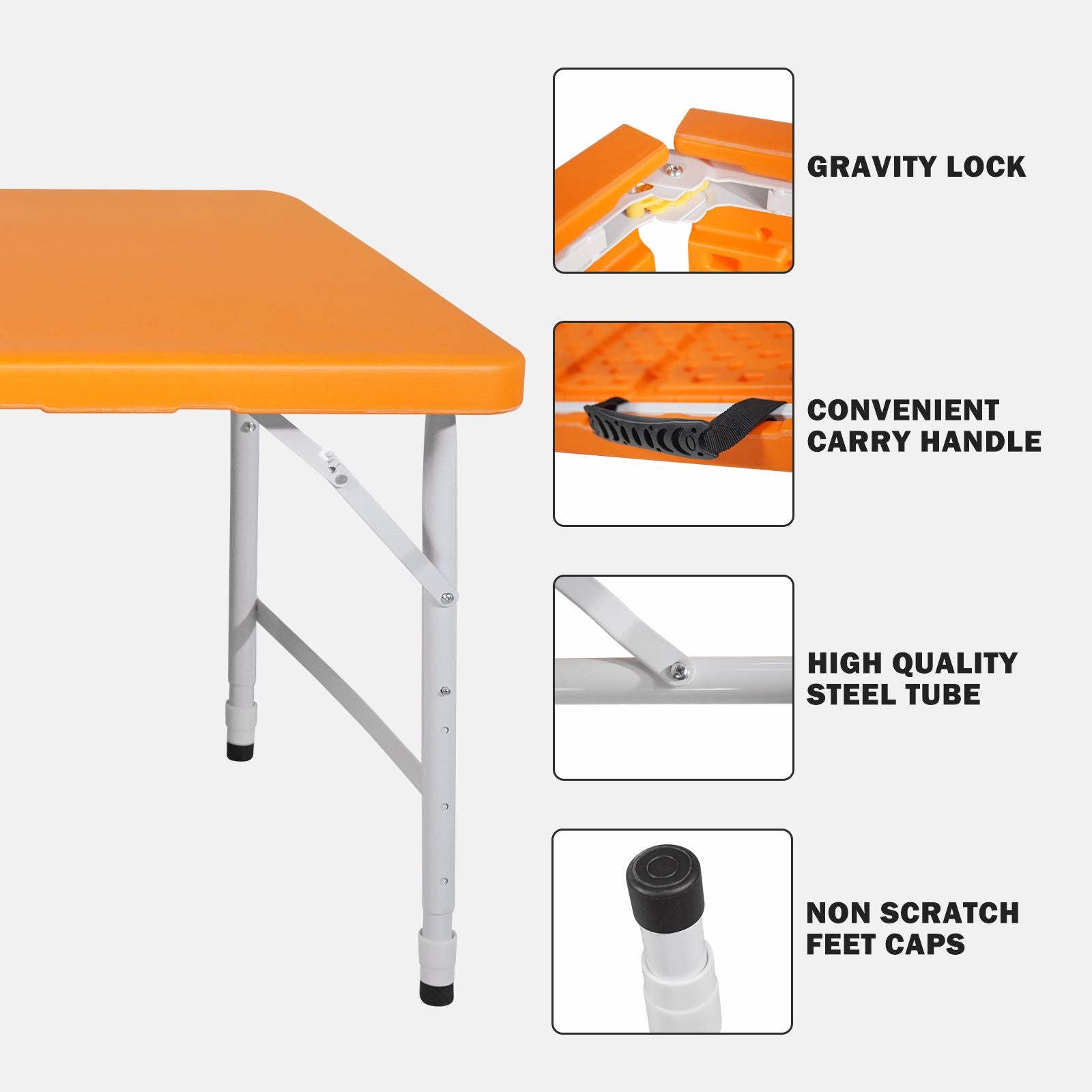 4ft Orange Portable Folding Table Indoor&Outdoor Maximum Weight 135KG Foldable Table for Camping image 3
