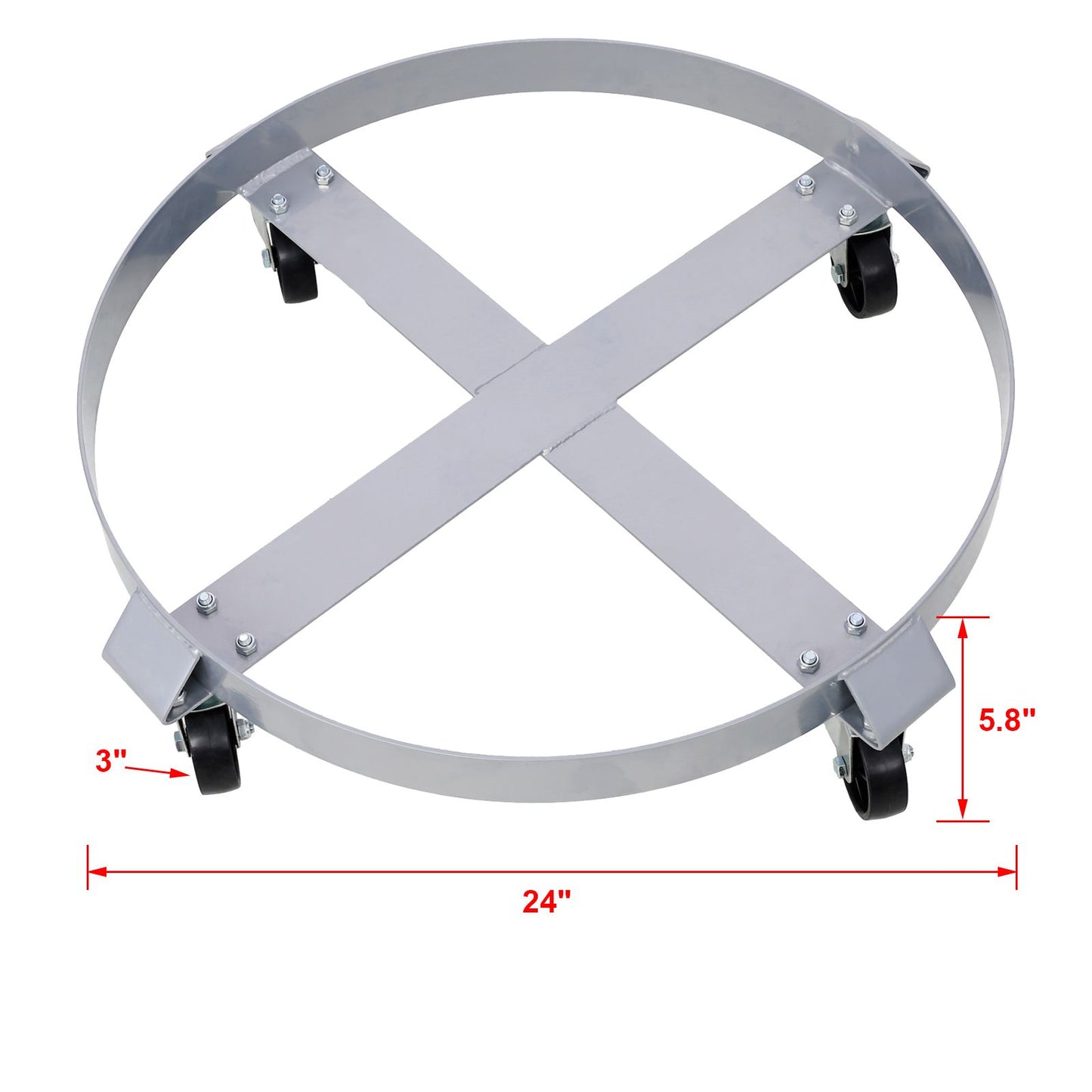4Pcs Drum Dolly for 55 Gallon Drums,Barrel Dolly with 4 Swivel Caster Wheels,Heavy Duty Steel Frame Drum Cart with Brake image 3