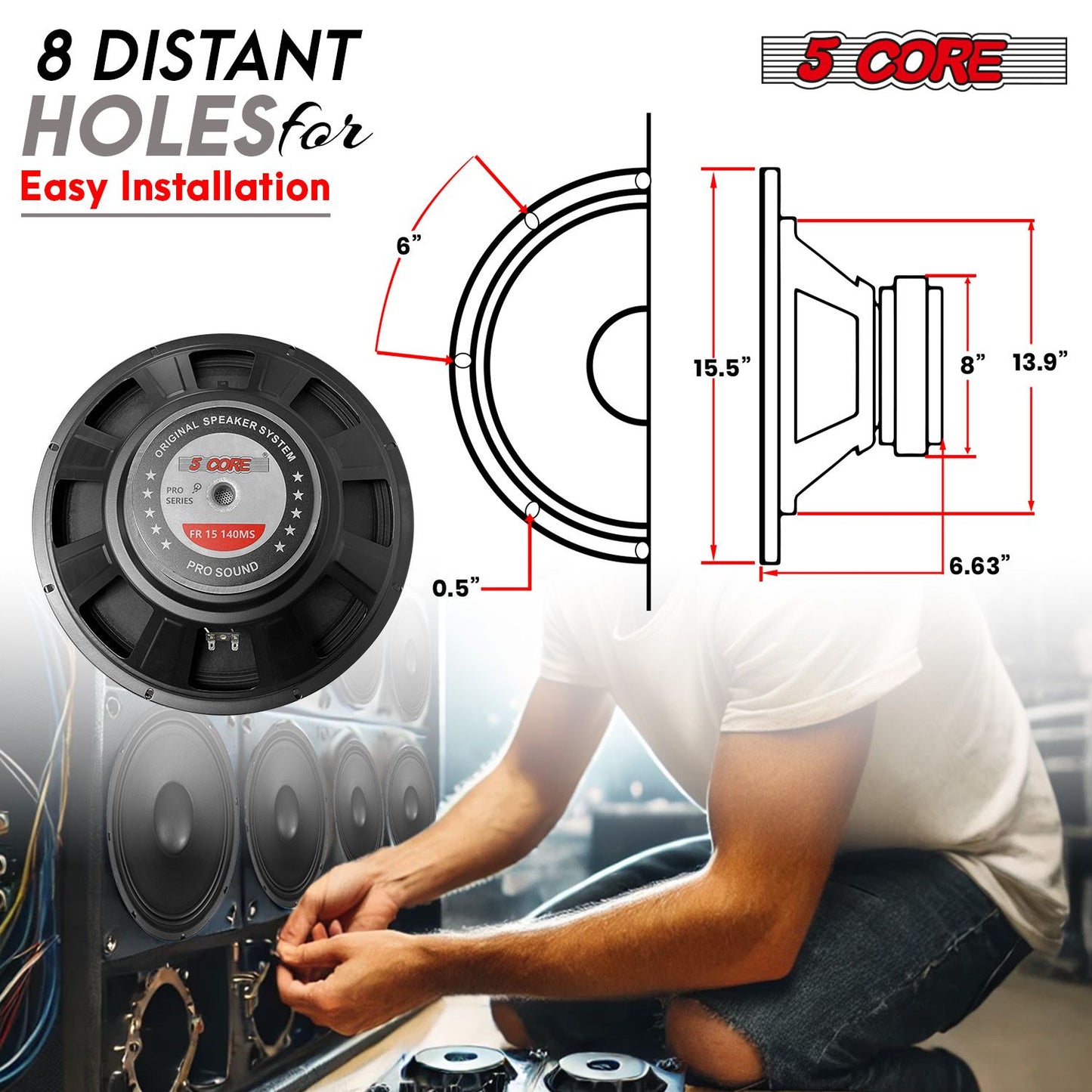 5 Core 15 Inch Subwoofer 450 Watt Car Audio Sub Woofer 4 Ohm w Deep Bass Replacement Loud Speaker image 8