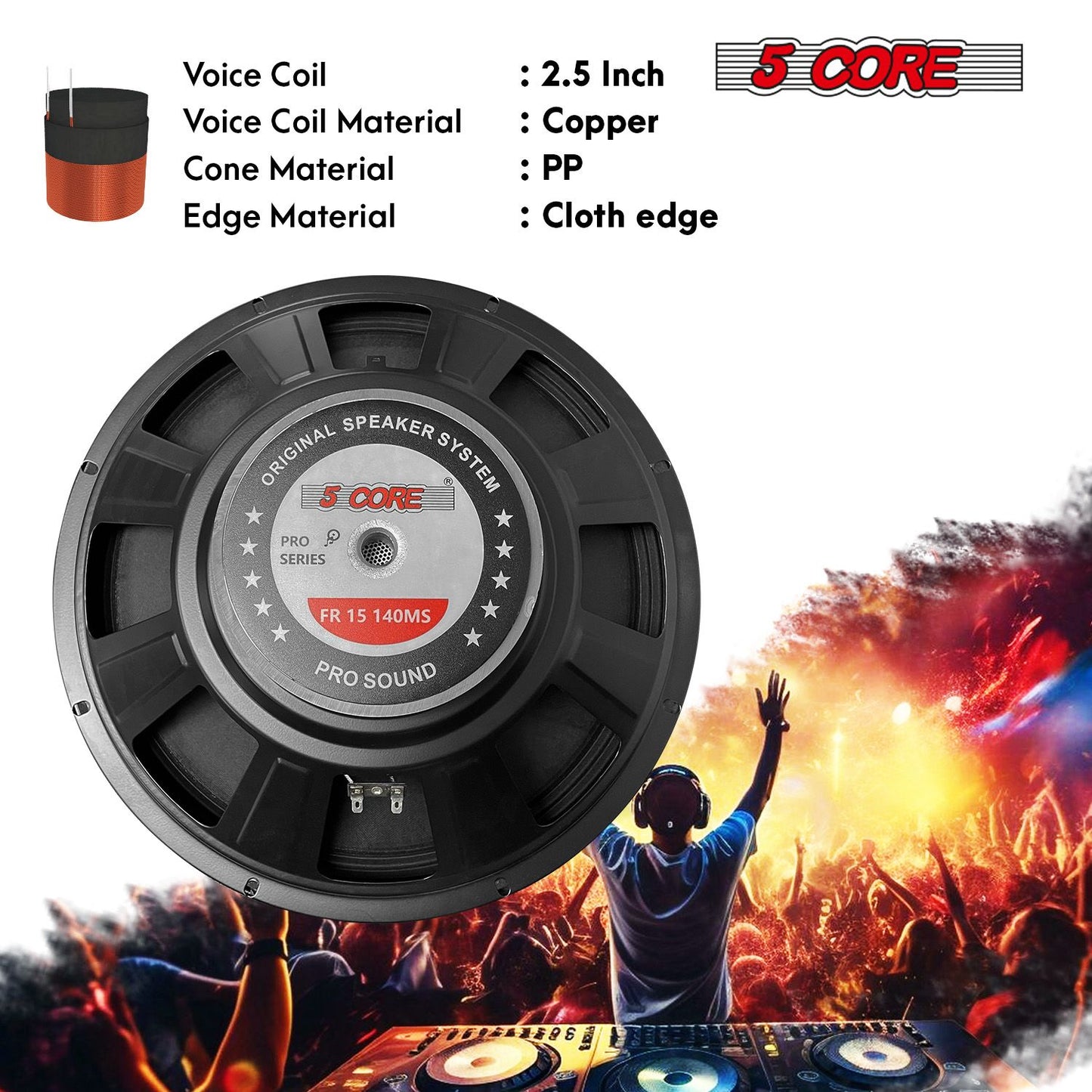5 Core 15 Inch Subwoofer 450 Watt Car Audio Sub Woofer 4 Ohm w Deep Bass Replacement Loud Speaker image 6