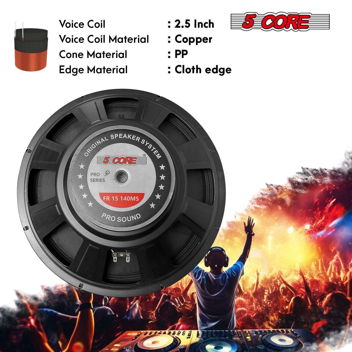 5 Core 15 Inch Subwoofer 450 Watt Car Audio Sub Woofer 4 Ohm w Deep Bass Replacement Loud Speaker image 6