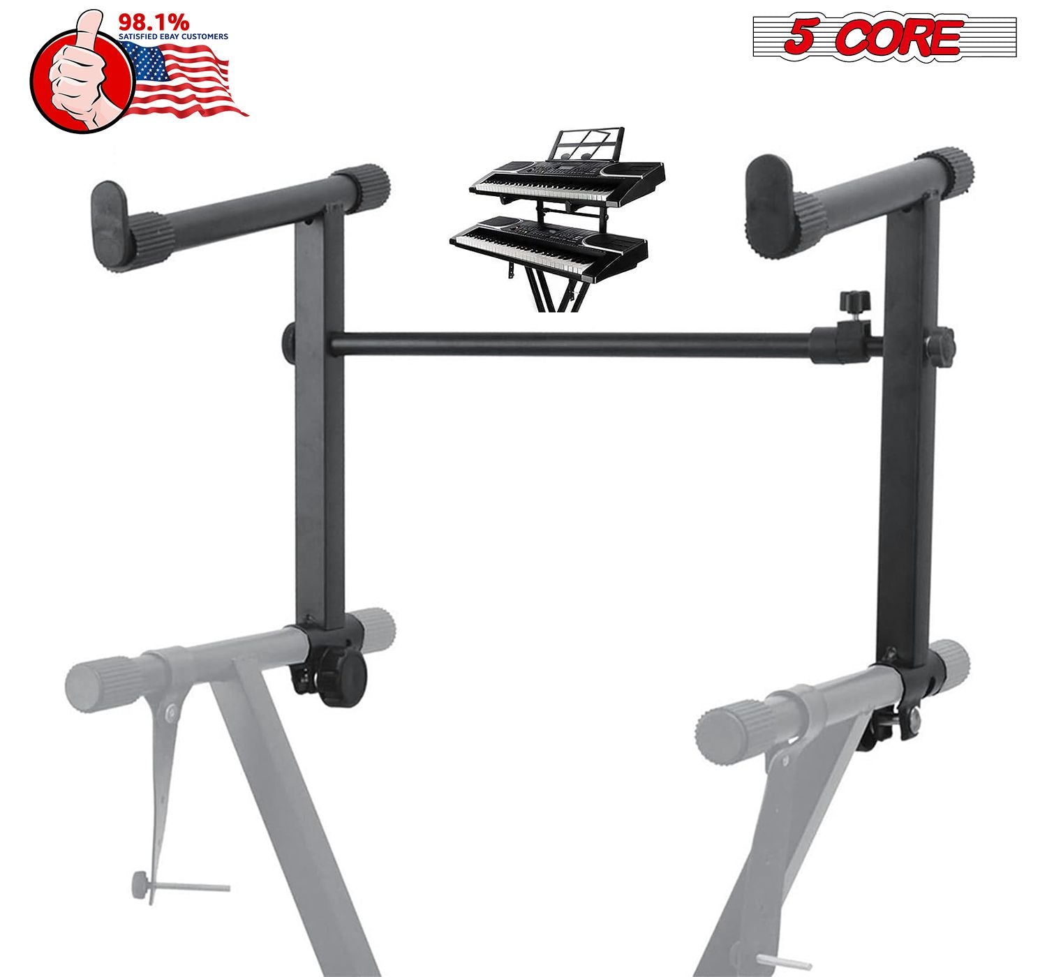 5 Core 2 tier Keyboard Stand Extension Adapter Adjustable Width 2nd Tier X-Style Piano Stands Attachment for 54 - 88 Key image 8