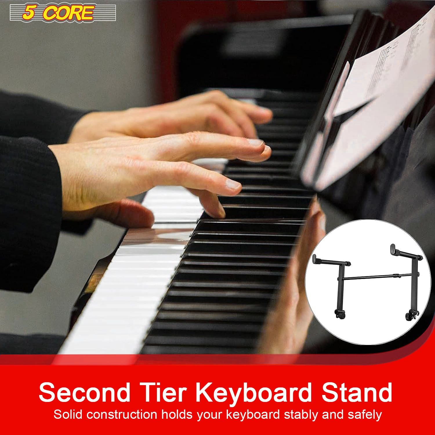 5 Core 2 tier Keyboard Stand Extension Adapter Adjustable Width 2nd Tier X-Style Piano Stands Attachment for 54 - 88 Key image 2