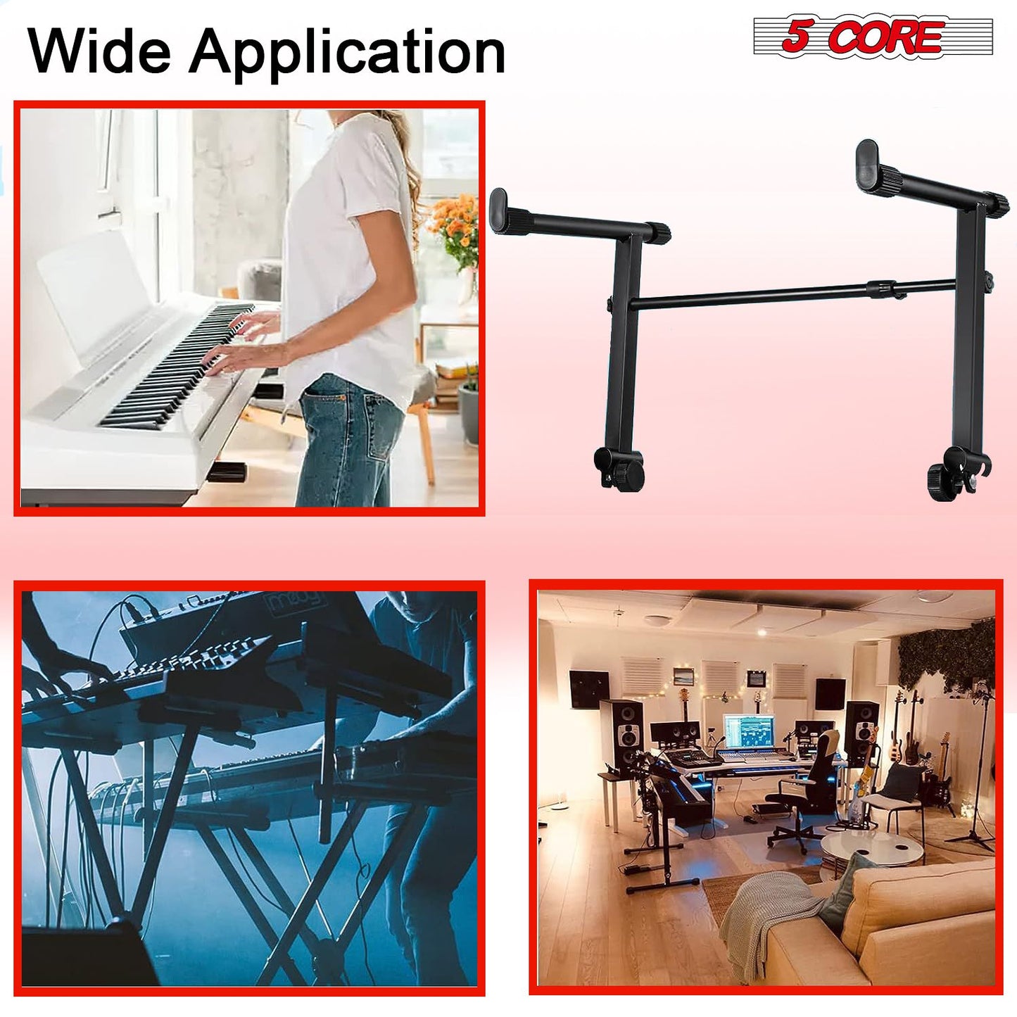 5 Core 2 tier Keyboard Stand Extension Adapter Adjustable Width 2nd Tier X-Style Piano Stands Attachment for 54 - 88 Key image 4