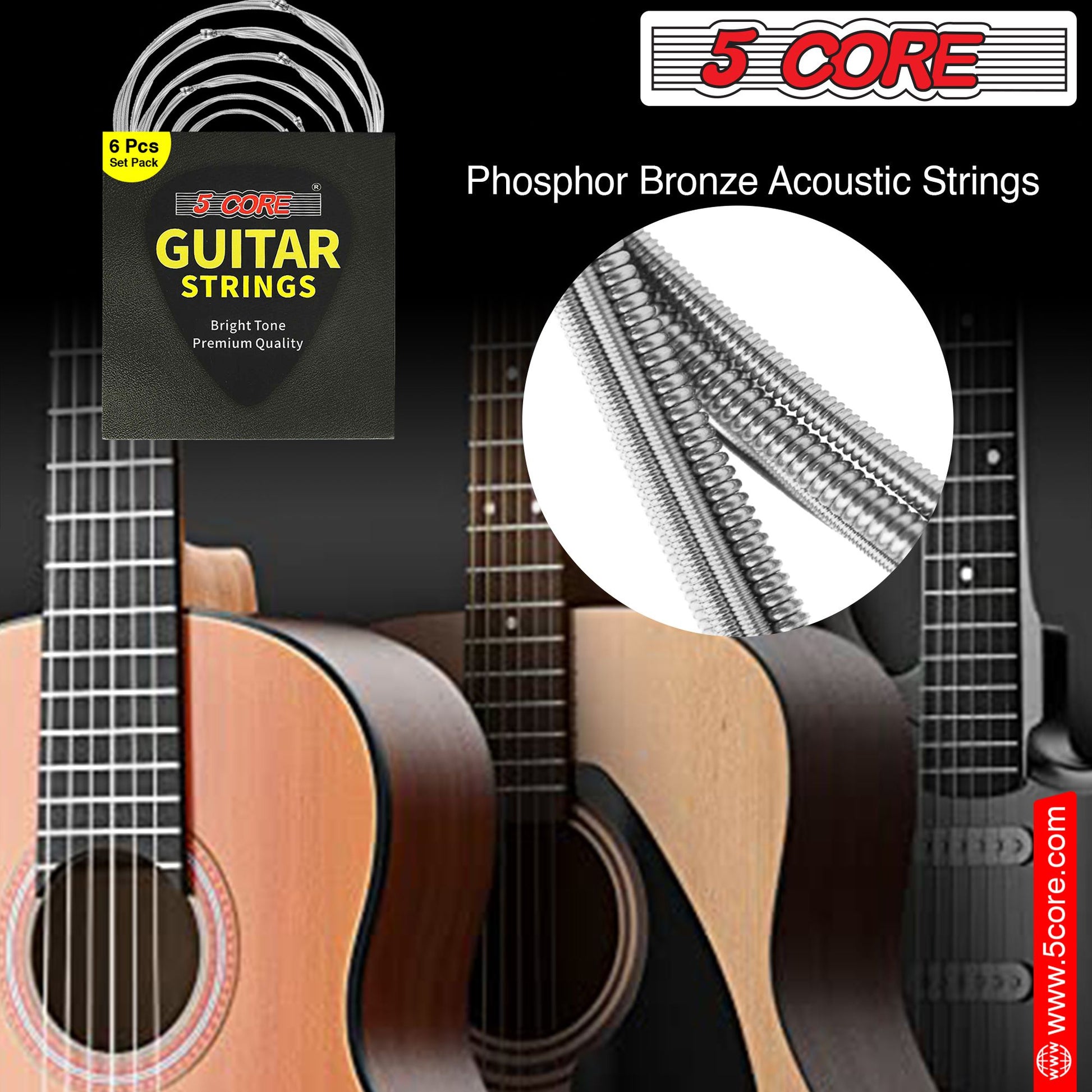 5 Core Acoustic Guitar 6 String Set Light Gauge Steel Carbon Core Bright Powerful Tone Heavy Duty GS AC image 10