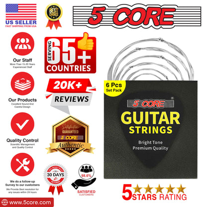 5 Core Acoustic Guitar 6 String Set Light Gauge Steel Carbon Core Bright Powerful Tone Heavy Duty GS AC image 15