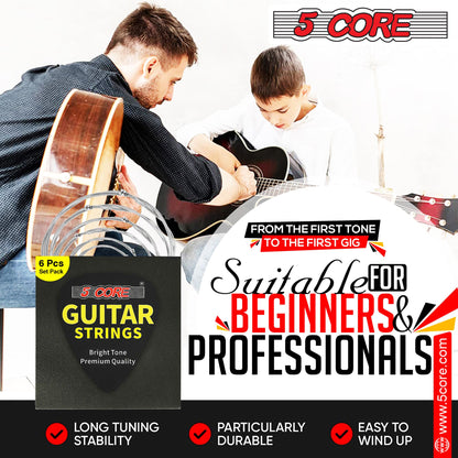 5 Core Acoustic Guitar 6 String Set Light Gauge Steel Carbon Core Bright Powerful Tone Heavy Duty GS AC image 14
