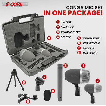 5 Core Conga Mic Snare Tom Set Professional XLR Cardioid Unidirectional Condenser Instrument Microphone Kit - CONGO 3XP image 11