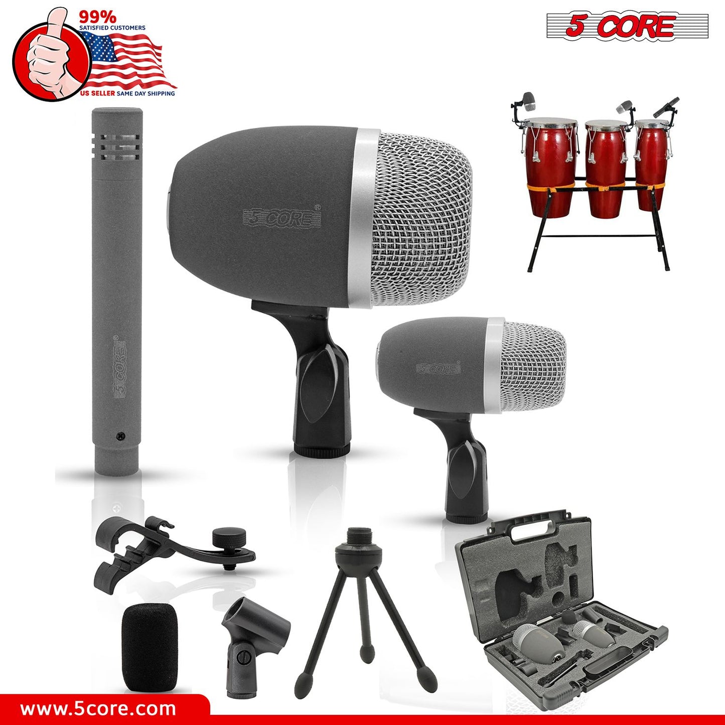 5 Core Conga Mic Snare Tom Set Professional XLR Cardioid Unidirectional Condenser Instrument Microphone Kit - CONGO 3XP image 1