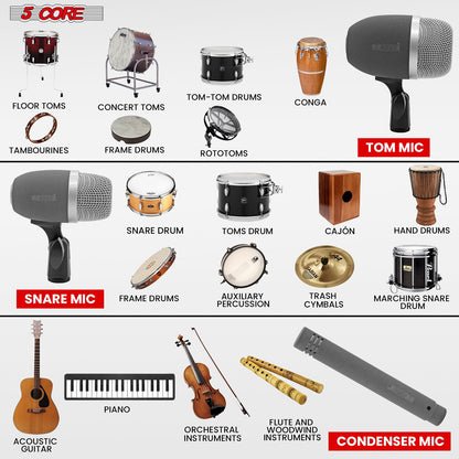 5 Core Conga Mic Snare Tom Set Professional XLR Cardioid Unidirectional Condenser Instrument Microphone Kit - CONGO 3XP image 10