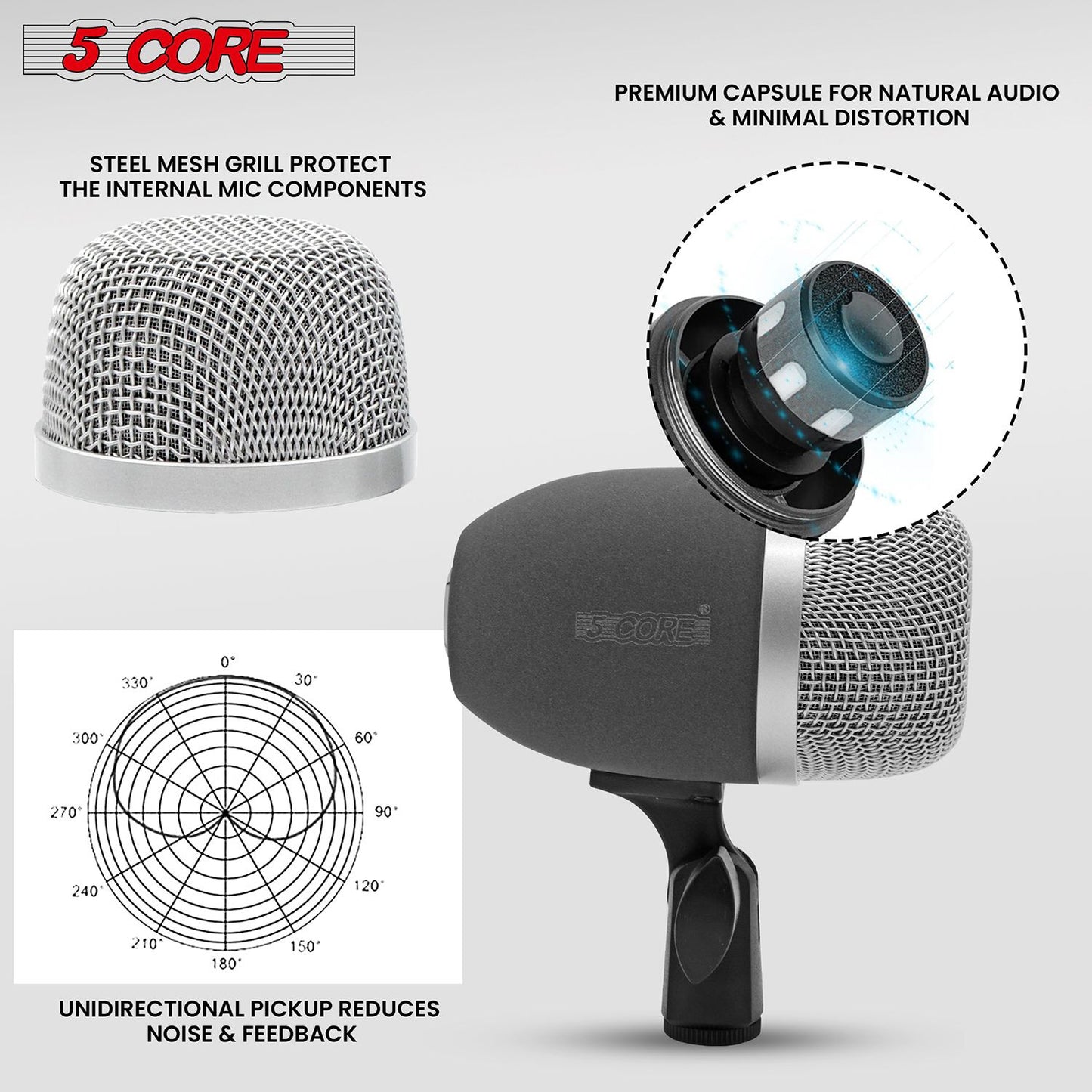 5 Core Conga Mic Snare Tom Set Professional XLR Cardioid Unidirectional Condenser Instrument Microphone Kit - CONGO 3XP image 8