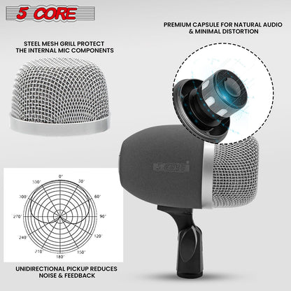 5 Core Conga Mic Snare Tom Set Professional XLR Cardioid Unidirectional Condenser Instrument Microphone Kit - CONGO 3XP image 8