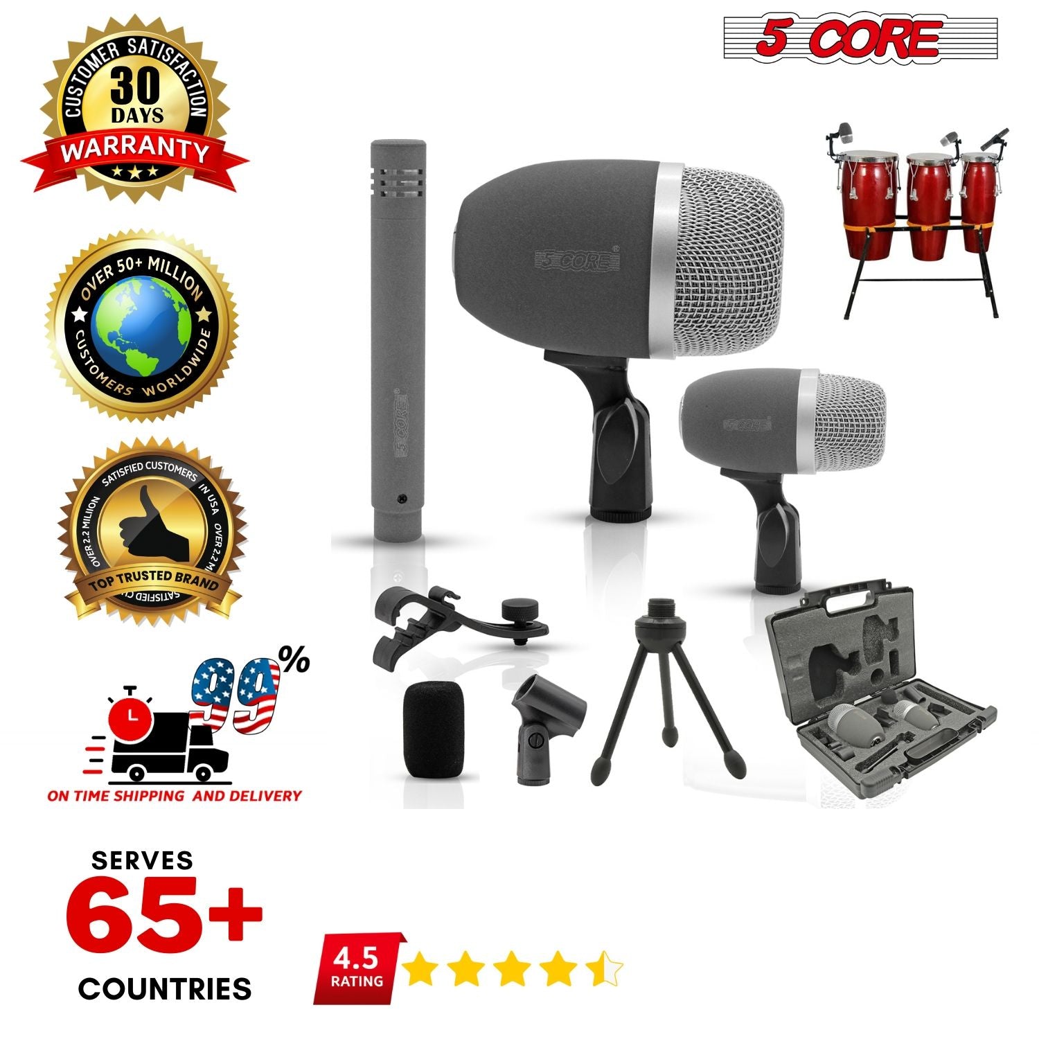 5 Core Conga Mic Snare Tom Set Professional XLR Cardioid Unidirectional Condenser Instrument Microphone Kit - CONGO 3XP image 13
