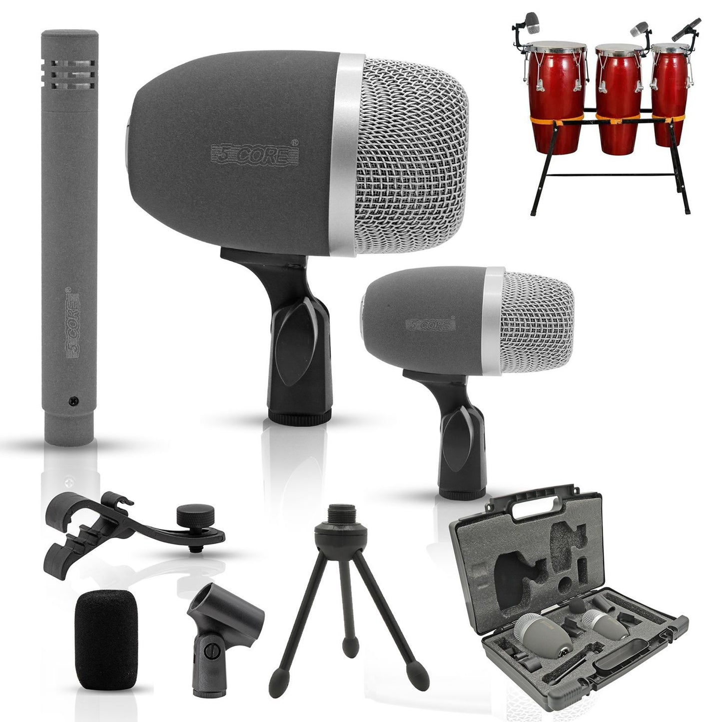 5 Core Conga Mic Snare Tom Set Professional XLR Cardioid Unidirectional Condenser Instrument Microphone Kit - CONGO 3XP image 2