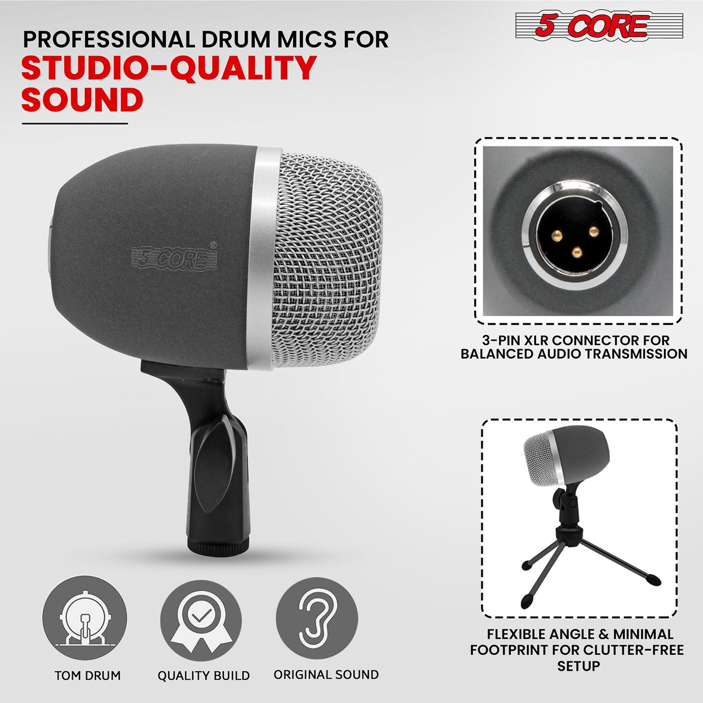 5 Core Conga Mic Snare Tom Set Professional XLR Cardioid Unidirectional Condenser Instrument Microphone Kit - CONGO 3XP image 5