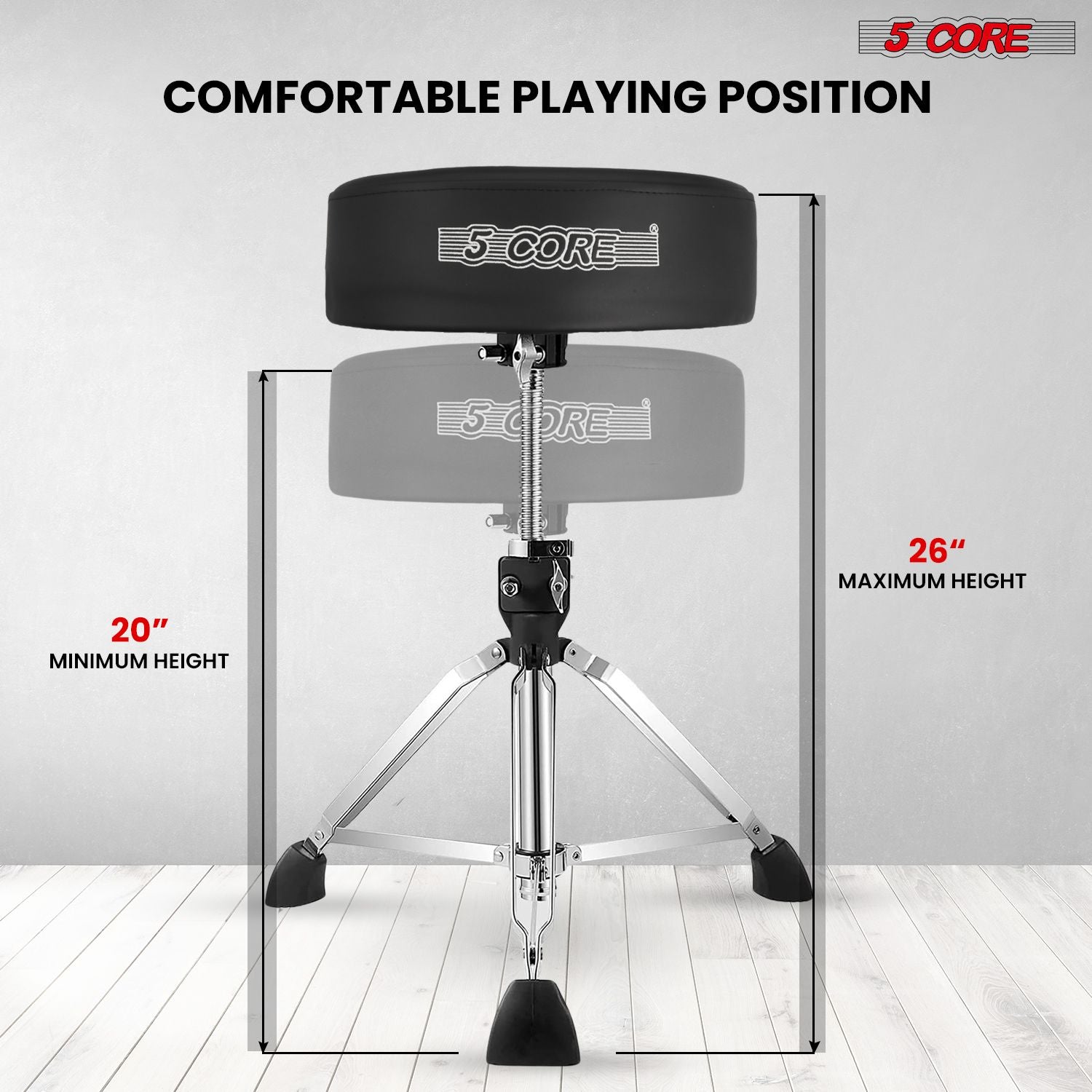 5 Core Drum Throne 4" Thick Padded Guitar Stool 400Lb Capacity Drummer Chair Swivel Adjustable image 4