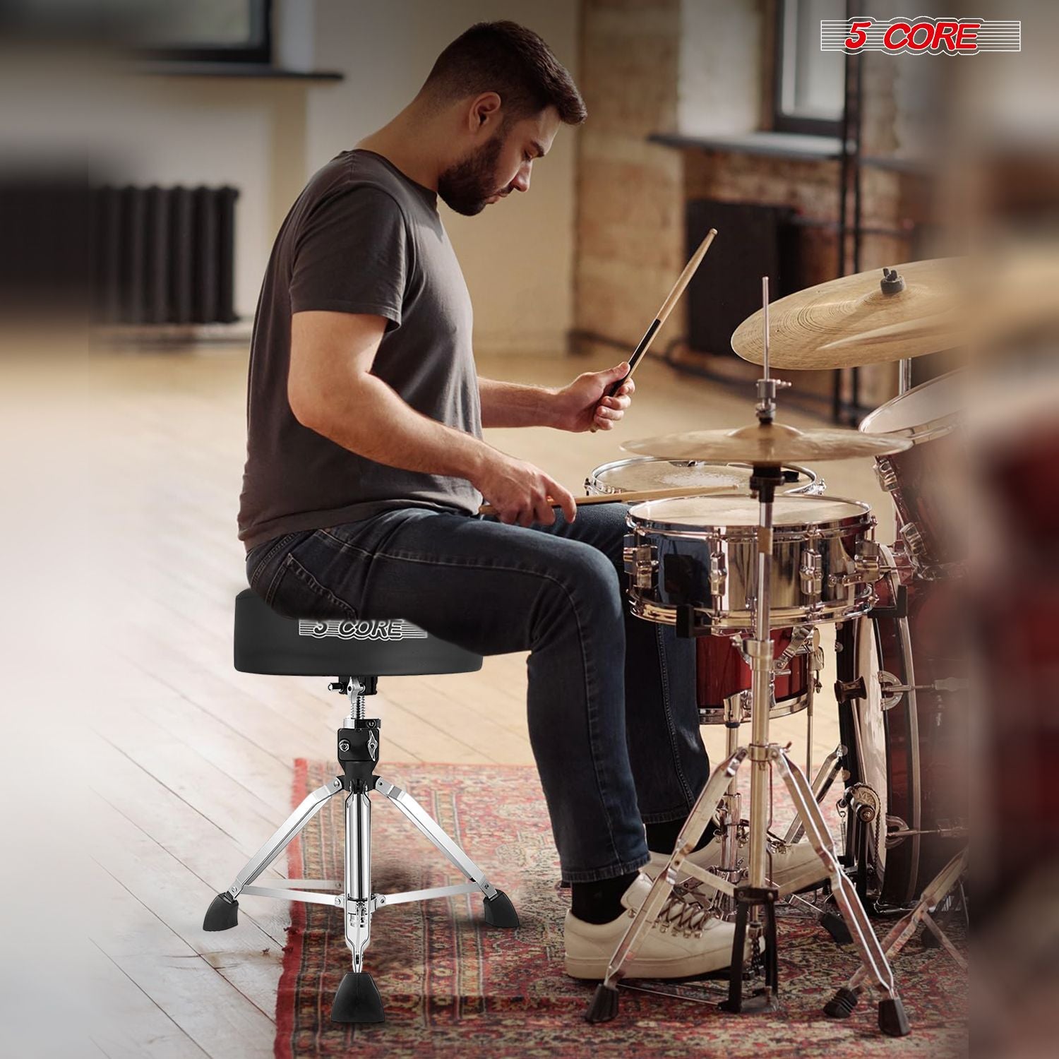5 Core Drum Throne 4" Thick Padded Guitar Stool 400Lb Capacity Drummer Chair Swivel Adjustable image 8