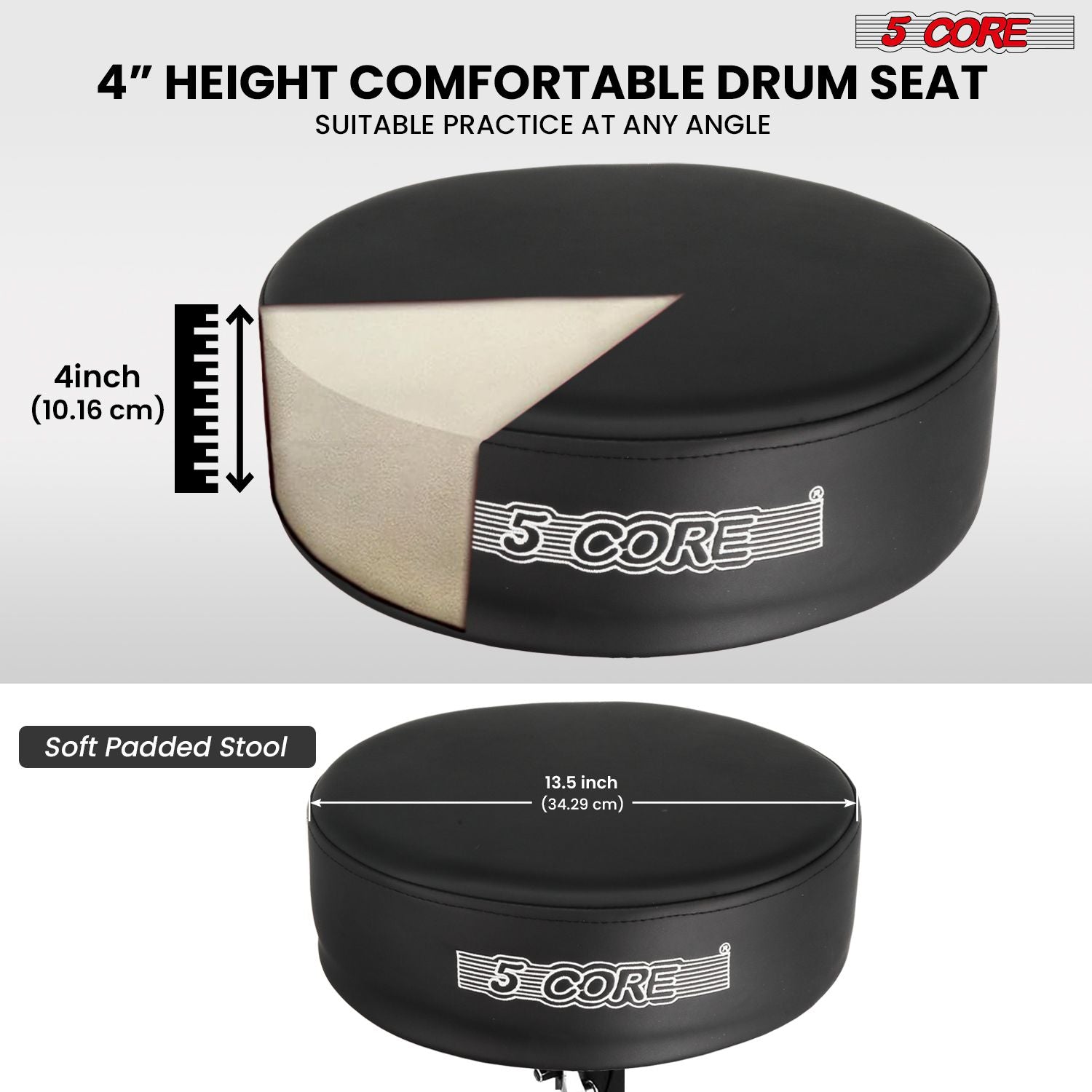 5 Core Drum Throne 4" Thick Padded Guitar Stool 400Lb Capacity Drummer Chair Swivel Adjustable image 2