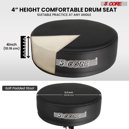 5 Core Drum Throne 4" Thick Padded Guitar Stool 400Lb Capacity Drummer Chair Swivel Adjustable image 2