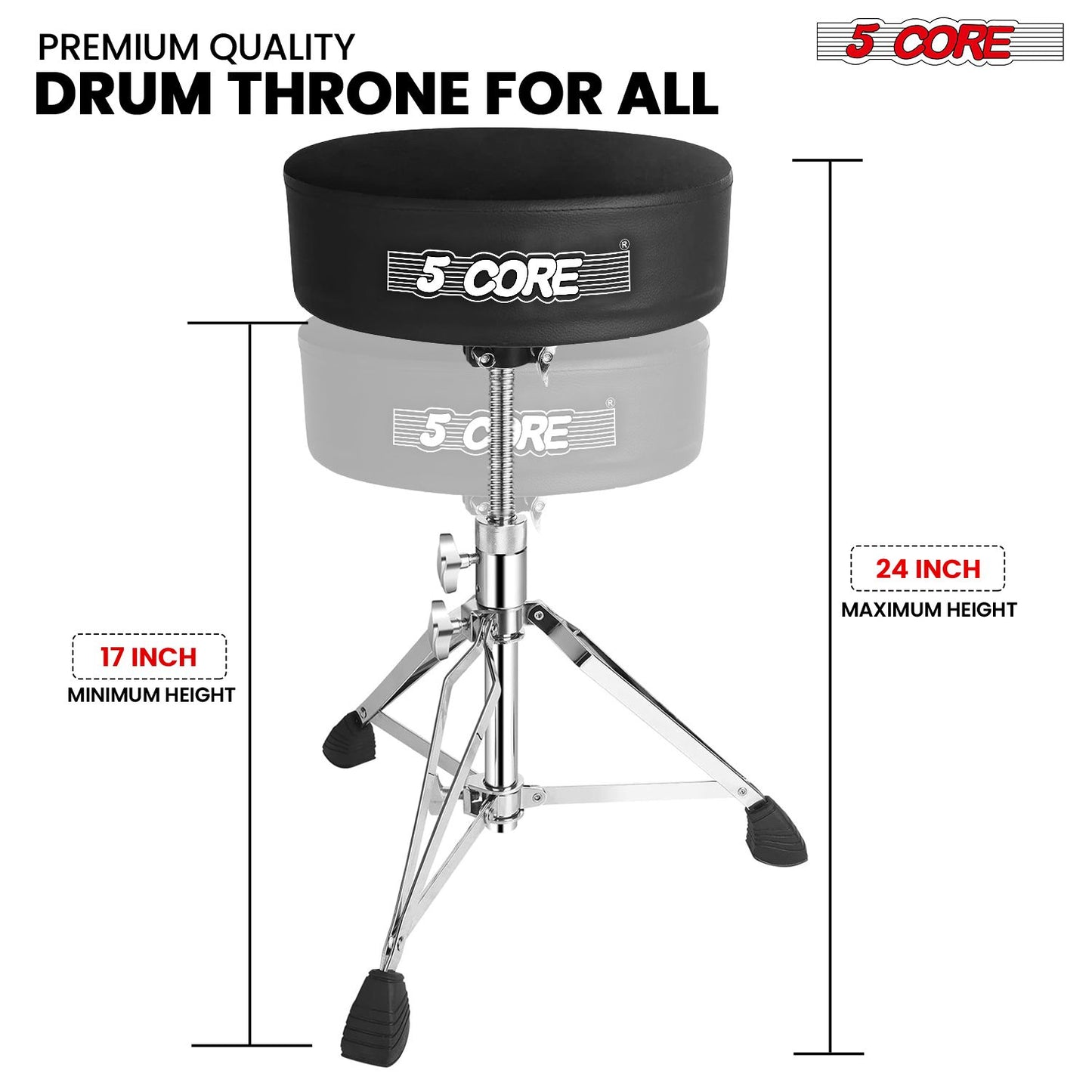 5 CORE Drum Throne Padded Guitar Stool Height Adjustable Heavy Duty Music Chair Seat Universal for Adults & Kids with An image 3
