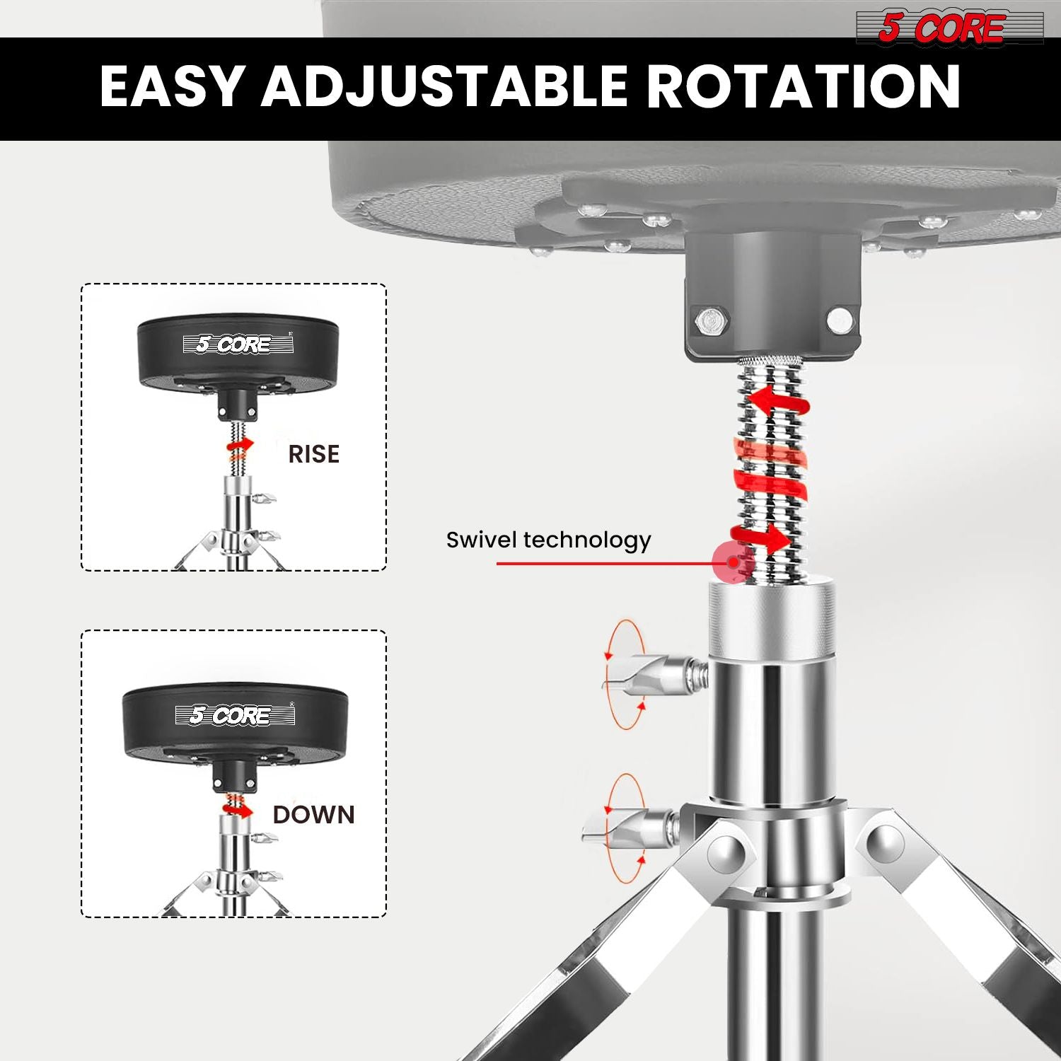 5 CORE Drum Throne Padded Guitar Stool Height Adjustable Heavy Duty Music Chair Seat Universal for Adults & Kids with An image 7