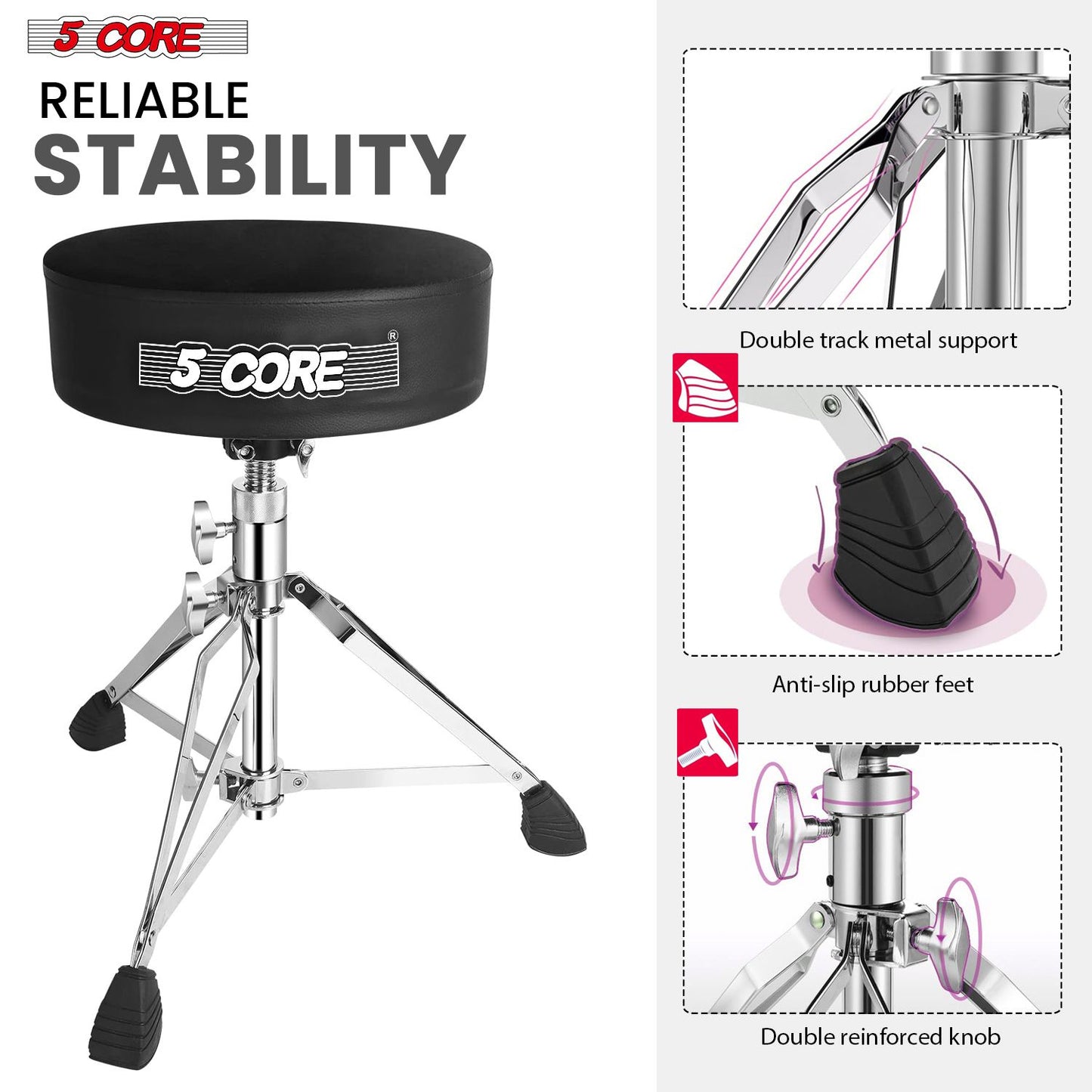 5 CORE Drum Throne Padded Guitar Stool Height Adjustable Heavy Duty Music Chair Seat Universal for Adults & Kids with An image 5