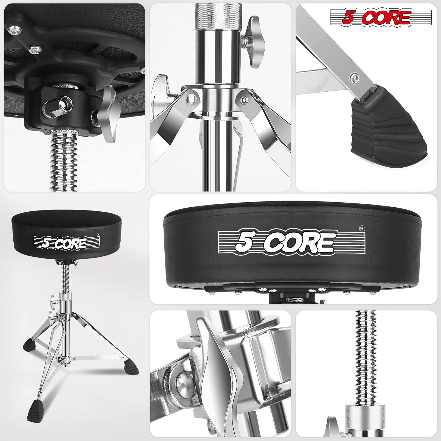 5 CORE Drum Throne Padded Guitar Stool Height Adjustable Heavy Duty Music Chair Seat Universal for Adults & Kids with An image 6