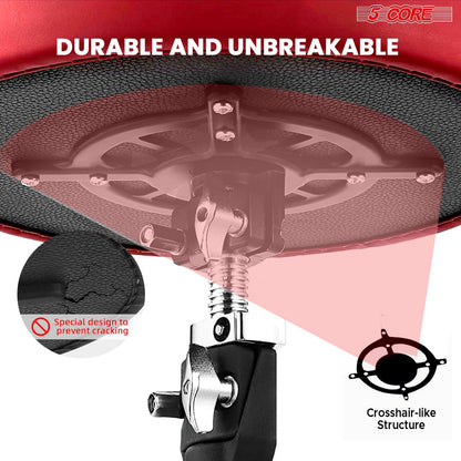 5 CORE Drum Throne Padded Guitar Stool Height Adjustable Heavy Duty Music Chair Seat Universal for Adults & Kids with An image 6