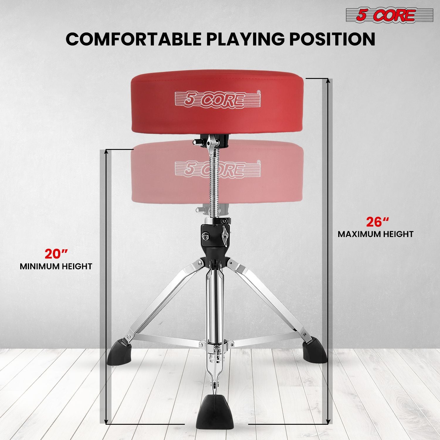 5 CORE Drum Throne Padded Guitar Stool Height Adjustable Heavy Duty Music Chair Seat Universal for Adults & Kids with An image 4