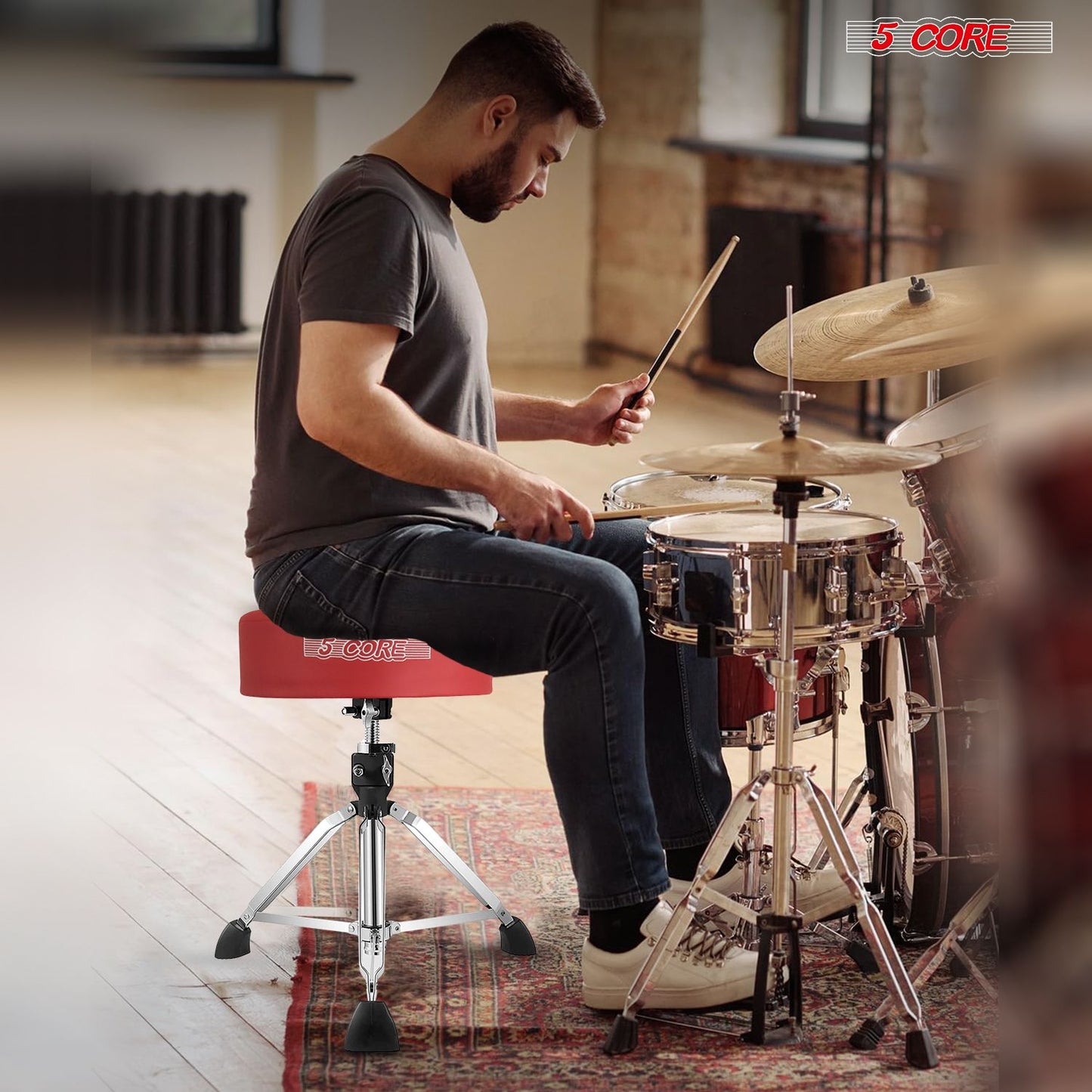 5 CORE Drum Throne Padded Guitar Stool Height Adjustable Heavy Duty Music Chair Seat Universal for Adults & Kids with An image 8