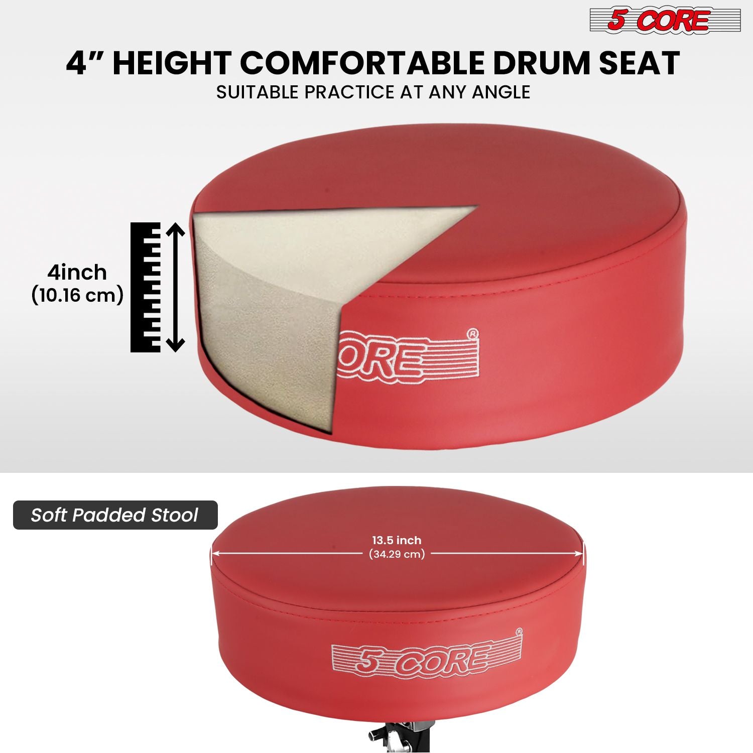 5 CORE Drum Throne Padded Guitar Stool Height Adjustable Heavy Duty Music Chair Seat Universal for Adults & Kids with An image 2