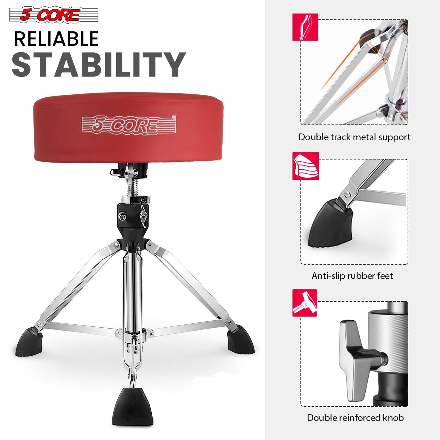 5 CORE Drum Throne Padded Guitar Stool Height Adjustable Heavy Duty Music Chair Seat Universal for Adults & Kids with An image 7