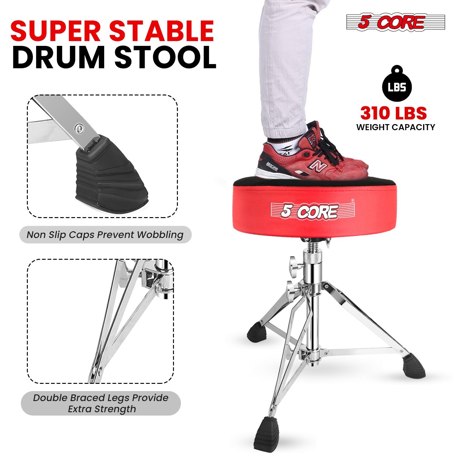5 CORE Drum Throne Padded Guitar Stool Height Adjustable Heavy Duty Music Chair Seat Universal for Adults & Kids with An image 12