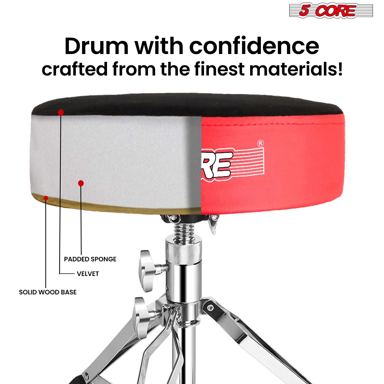 5 CORE Drum Throne Padded Guitar Stool Height Adjustable Heavy Duty Music Chair Seat Universal for Adults & Kids with An image 11