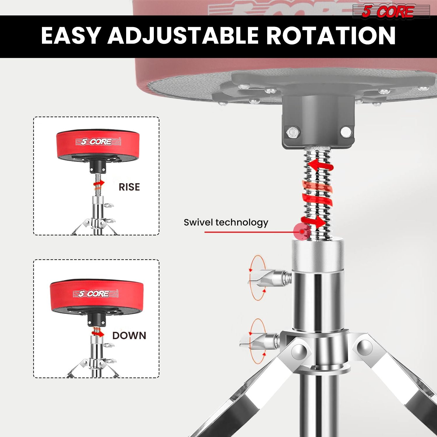 5 CORE Drum Throne Padded Guitar Stool Height Adjustable Heavy Duty Music Chair Seat Universal for Adults & Kids with An image 5