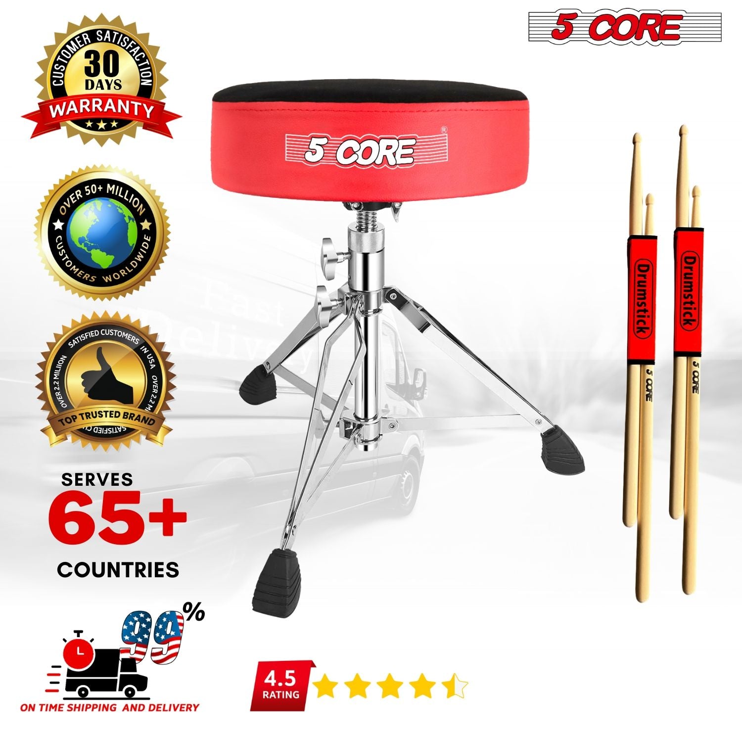 5 CORE Drum Throne Padded Guitar Stool Height Adjustable Heavy Duty Music Chair Seat Universal for Adults & Kids with An image 9
