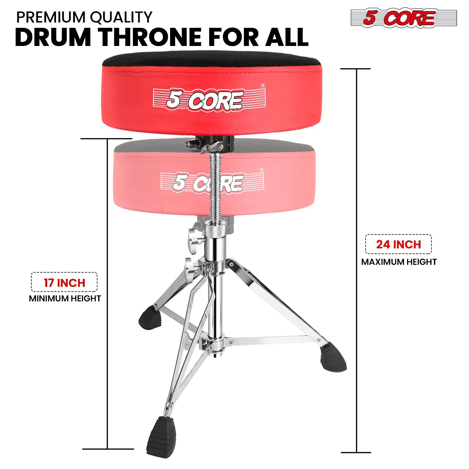5 CORE Drum Throne Padded Guitar Stool Height Adjustable Heavy Duty Music Chair Seat Universal for Adults & Kids with An image 7