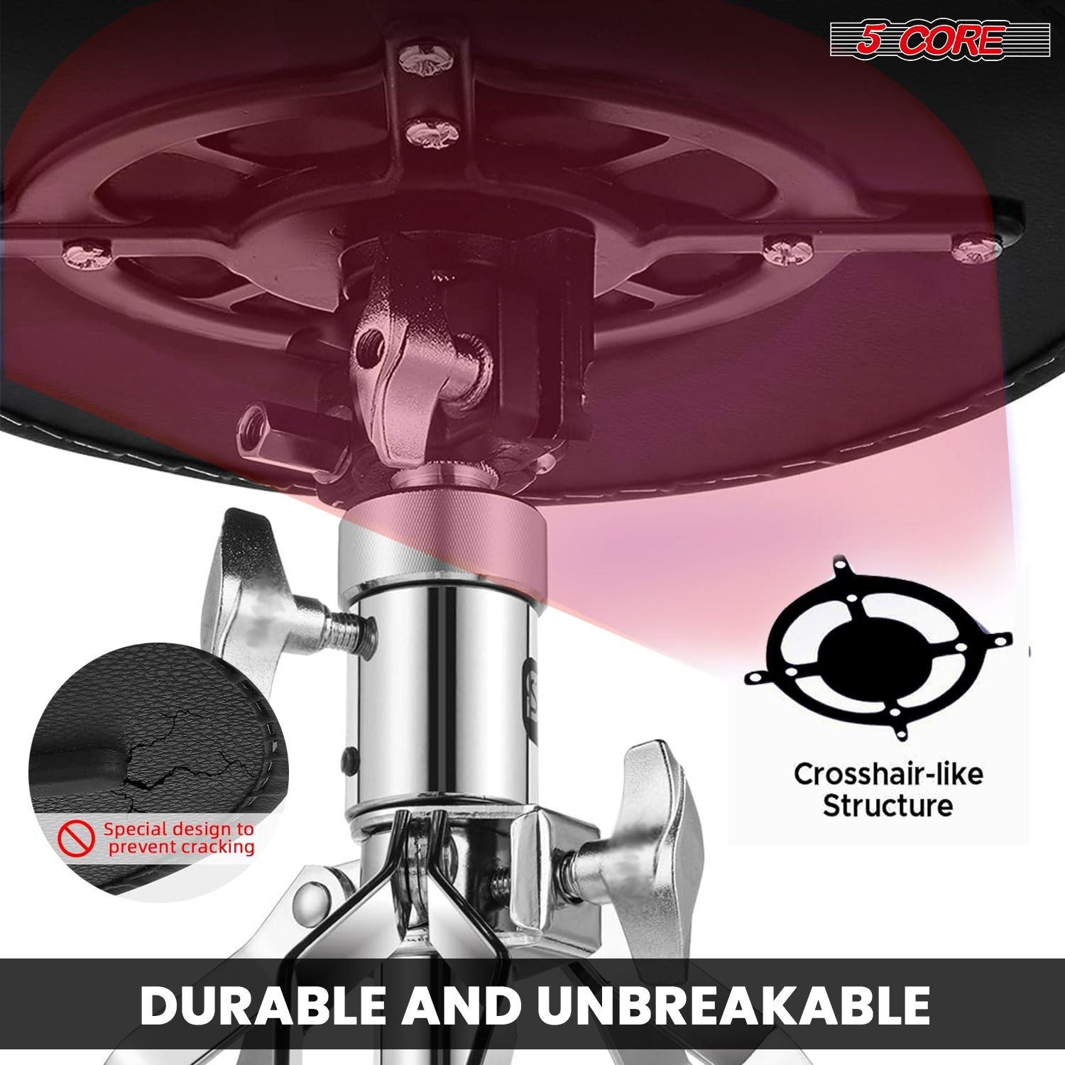 5 CORE Drum Throne Padded Guitar Stool Height Adjustable Heavy Duty Music Chair Seat Universal for Adults & Kids with An image 3