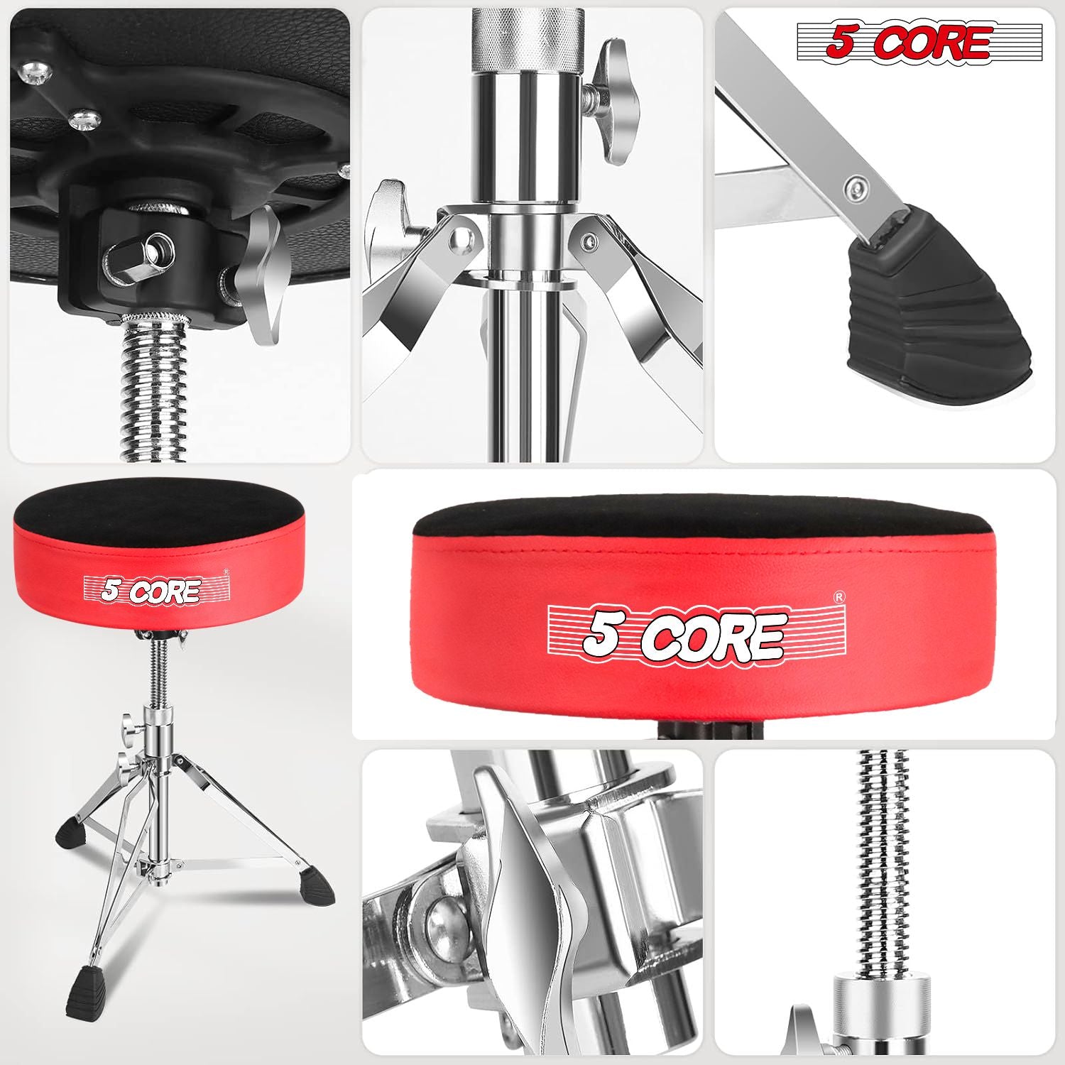 5 CORE Drum Throne Padded Guitar Stool Height Adjustable Heavy Duty Music Chair Seat Universal for Adults & Kids with An image 4