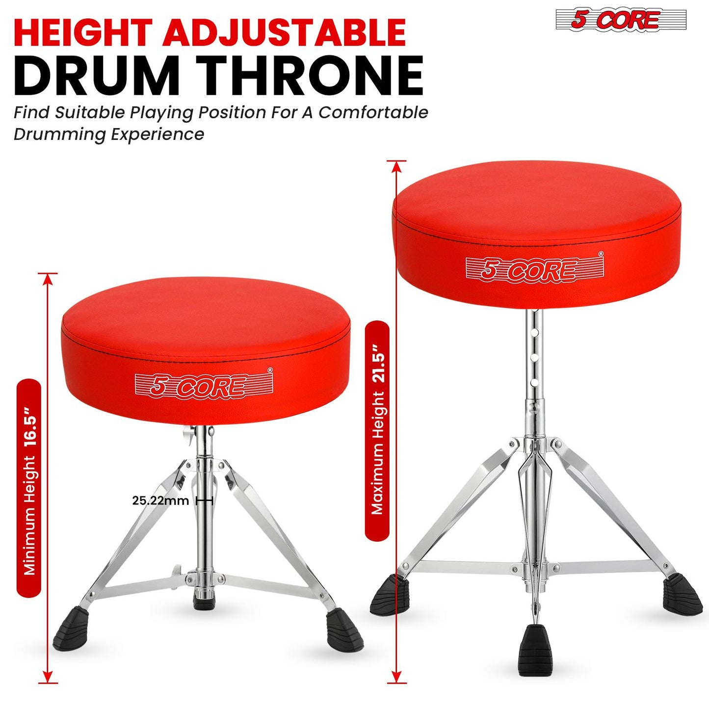 5 CORE Drum Throne Padded Guitar Stool Height Adjustable Music Chair Seat Universal for Adults & Kids with Anti Slip Rub image 5