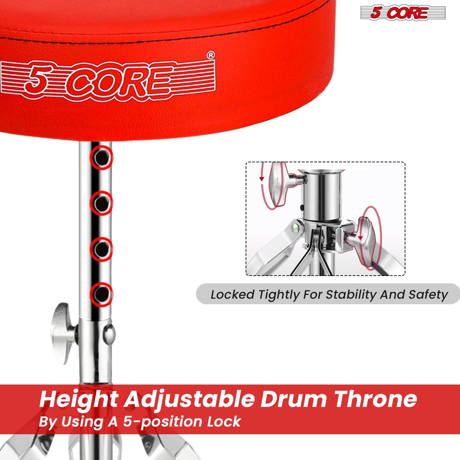 5 CORE Drum Throne Padded Guitar Stool Height Adjustable Music Chair Seat Universal for Adults & Kids with Anti Slip Rub image 7