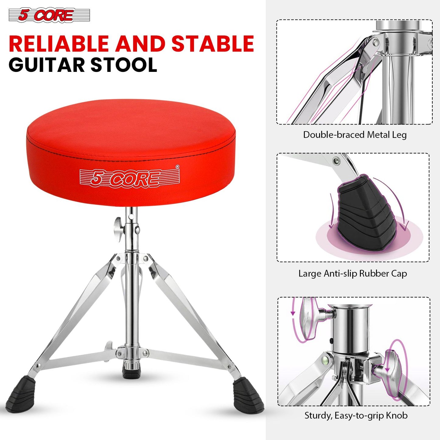 5 CORE Drum Throne Padded Guitar Stool Height Adjustable Music Chair Seat Universal for Adults & Kids with Anti Slip Rub image 9