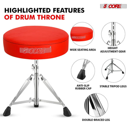 5 CORE Drum Throne Padded Guitar Stool Height Adjustable Music Chair Seat Universal for Adults & Kids with Anti Slip Rub image 2