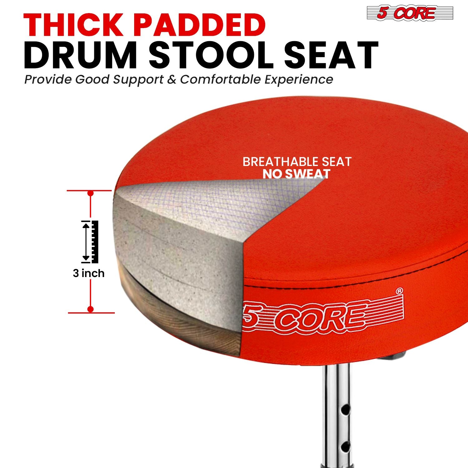 5 CORE Drum Throne Padded Guitar Stool Height Adjustable Music Chair Seat Universal for Adults & Kids with Anti Slip Rub image 3