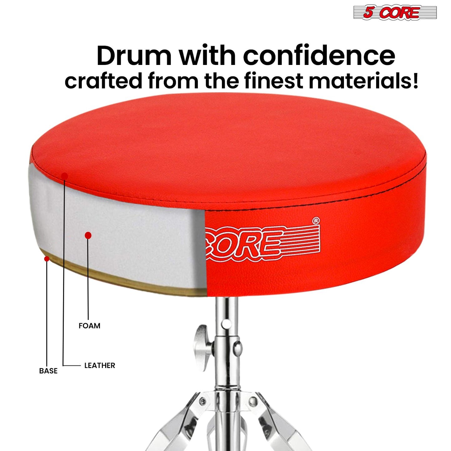 5 CORE Drum Throne Padded Guitar Stool Height Adjustable Music Chair Seat Universal for Adults & Kids with Anti Slip Rub image 8